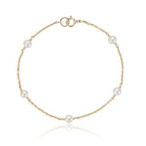 NEW Lily & Roo 14 ct. Gold Filled Five Pearl Bracelet - Size S/M 17cm
